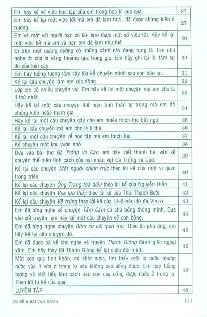 270 ĐỀ VÀ BÀI VĂN MẪU LỚP 4 (Dùng chung cho các bộ SGK hiện hành)